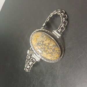 Leopard skin Jasper Gemst Ethnic Silver Bracelet woman